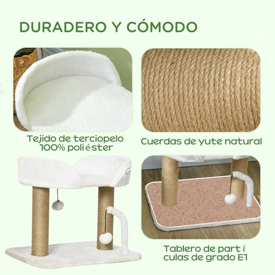 Arbre à Chat Compact avec Panier et Poteaux Griffoirs en Jute 42 cm Blanc - ComfortXL Outdoor Living - Image 6