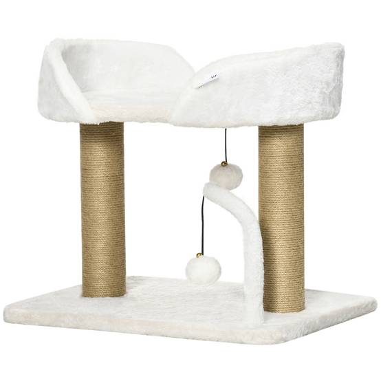 Arbre à Chat Compact avec Panier et Poteaux Griffoirs en Jute 42 cm Blanc - ComfortXL Outdoor Living - Image 2