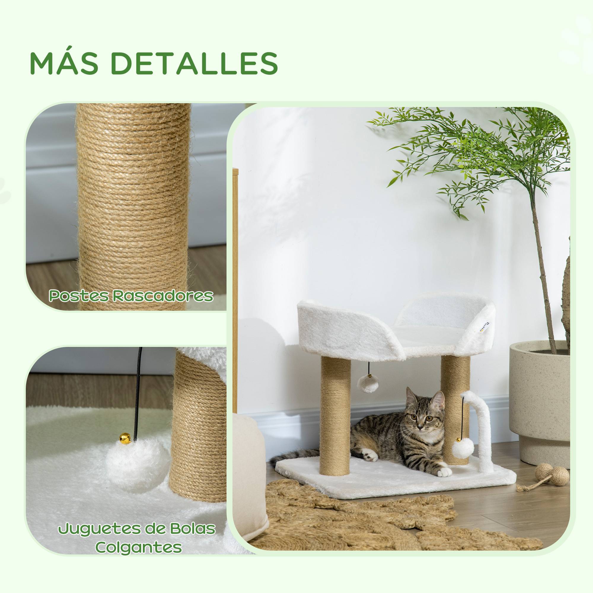 Arbre à Chat Compact avec Panier et Poteaux Griffoirs en Jute 42 cm Blanc - ComfortXL Outdoor Living - Image 7
