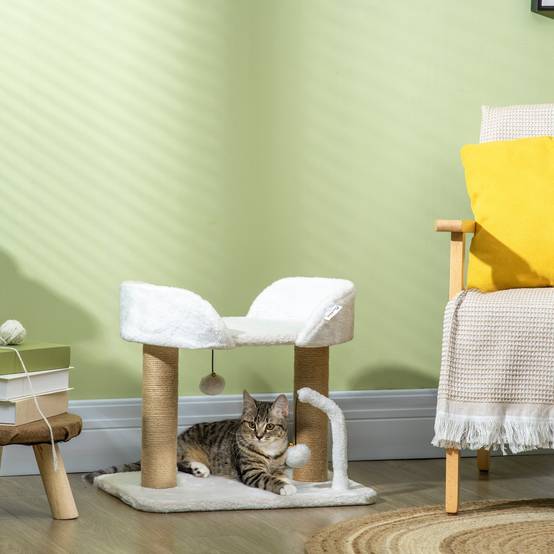 Arbre à Chat Compact avec Panier et Poteaux Griffoirs en Jute 42 cm Blanc - ComfortXL Outdoor Living - Image 4