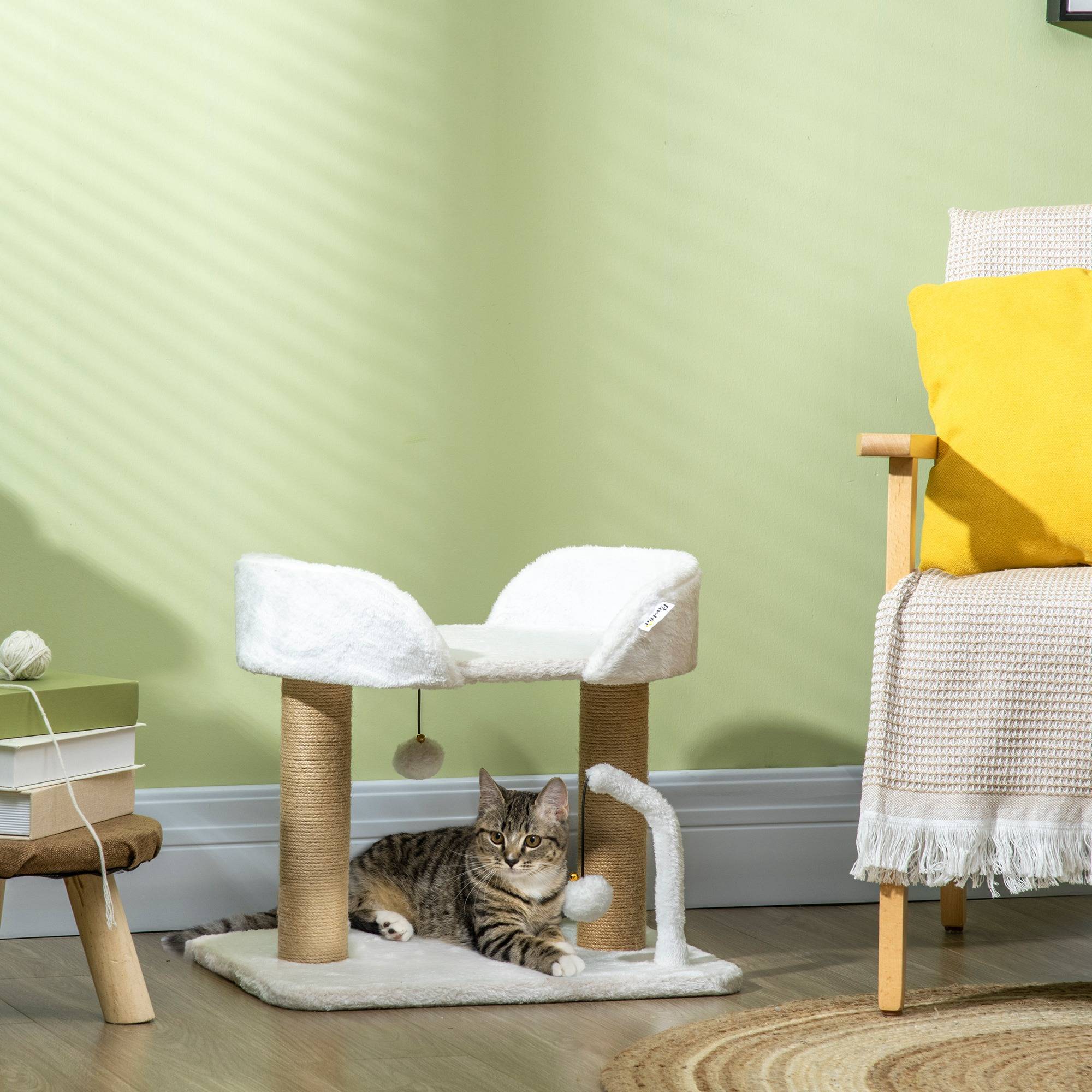 Arbre à Chat Compact avec Panier et Poteaux Griffoirs en Jute 42 cm Blanc - ComfortXL Outdoor Living - Image 4