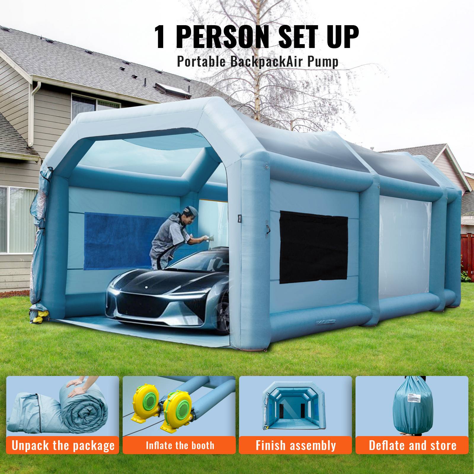 Vevor - VEVOR Cabine de Peinture Gonflable 8x4,5x3,3 m, Oxford 210D, Filtration, 2 Souffleurs. - Image 5