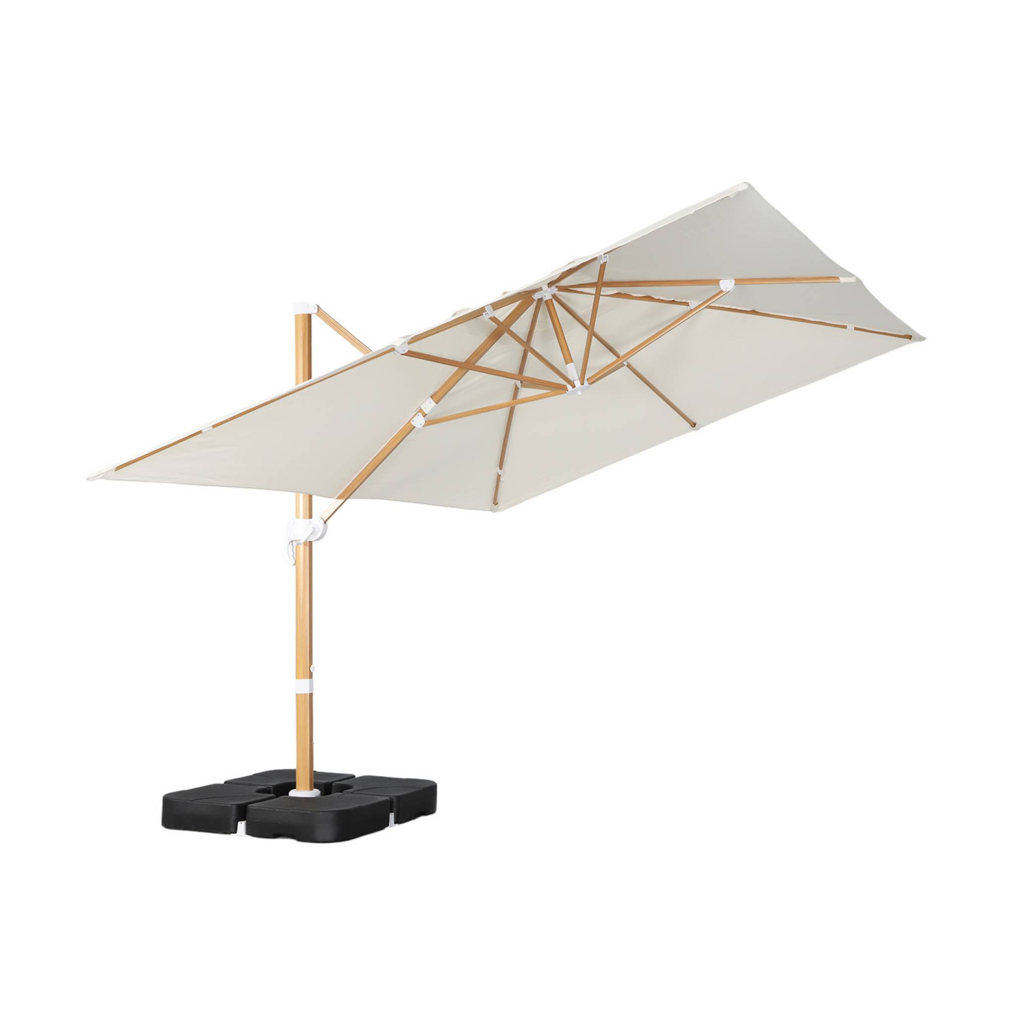 Parasol déporté rectangulaire 3x4m effet bois + dalles à lester 50x50cm ...