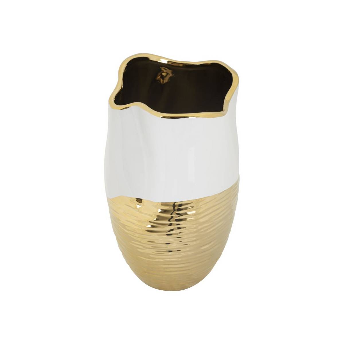 Vase Design en Céramique "Lux" 35cm Blanc & Or - Image 2