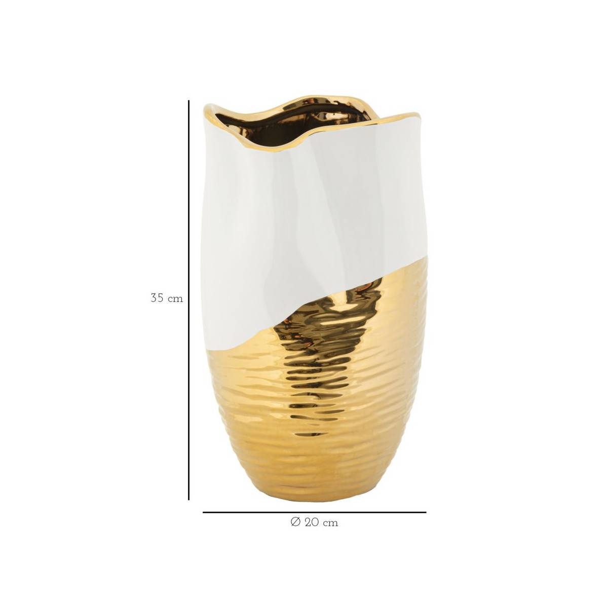 Vase Design en Céramique "Lux" 35cm Blanc & Or - Image 6