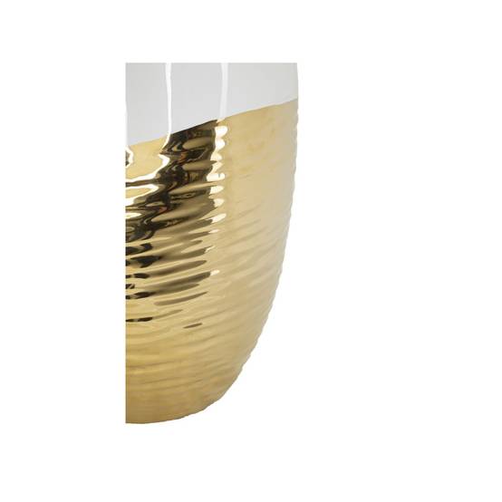 Vase Design en Céramique "Lux" 35cm Blanc & Or - Image 3