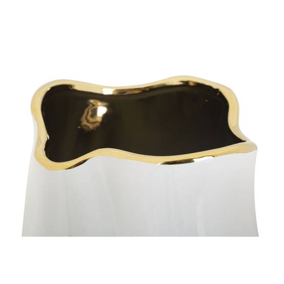 Vase Design en Céramique "Lux" 35cm Blanc & Or - Image 4