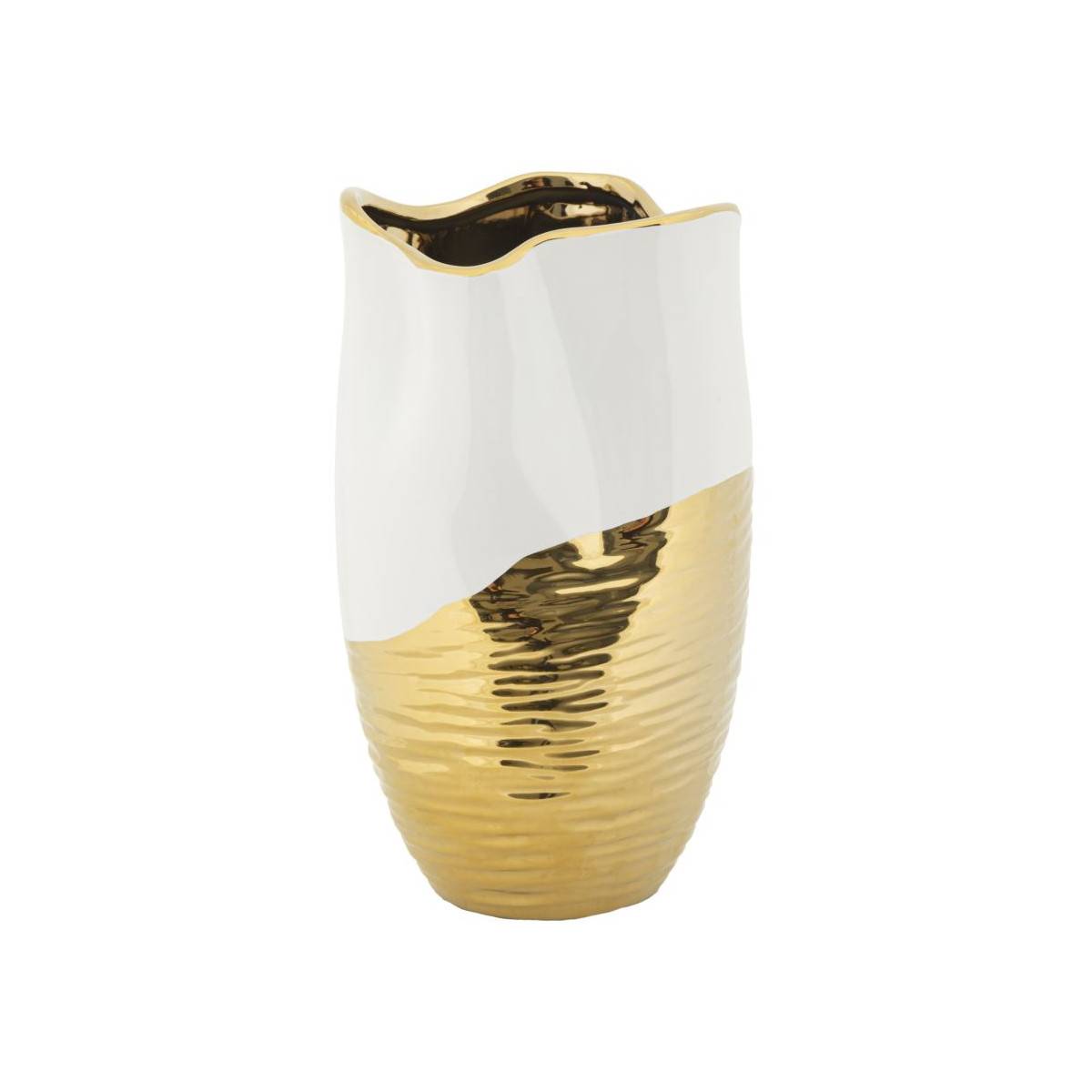 Vase Design en Céramique "Lux" 35cm Blanc & Or - Image 1