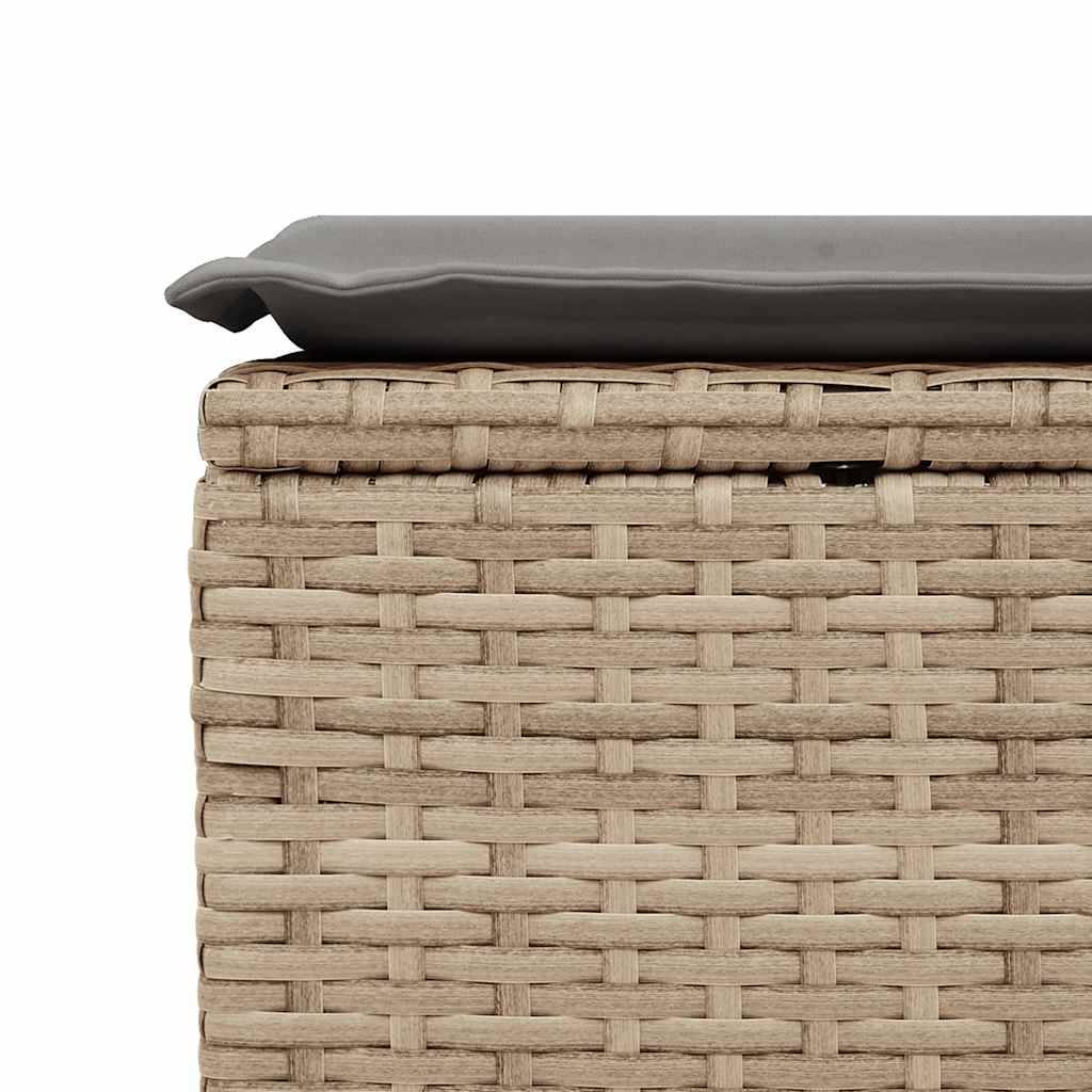 Salon de jardin 6 places beige résine tressée et bois avec table relevable et pouf coffre – ComfortXL Outdoor Living - Image 3