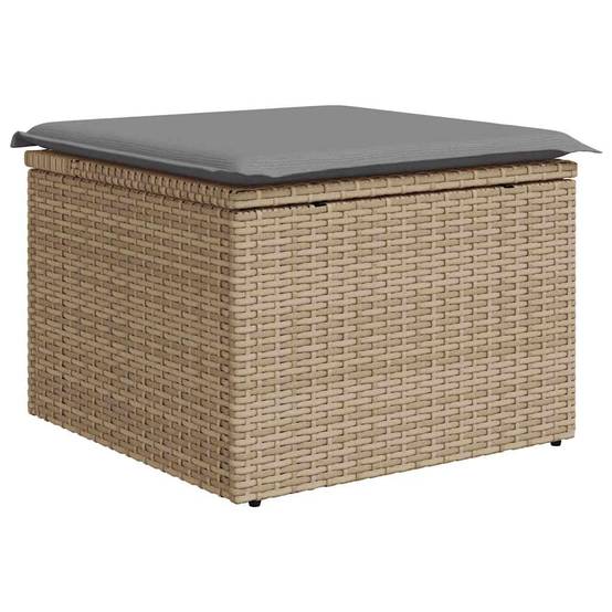Salon de jardin 6 places beige résine tressée et bois avec table relevable et pouf coffre – ComfortXL Outdoor Living - Image 6