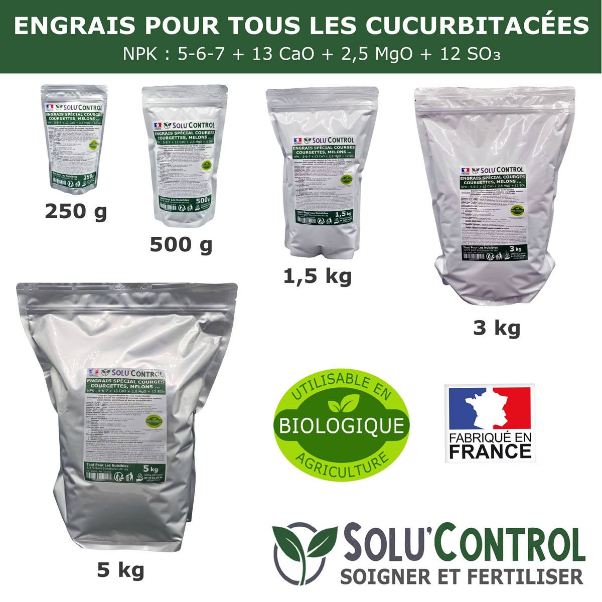 SOLU’CONTROL - 250 g Engrais Spécial Courges, courgettes et autres cucurbitacées - Formulation haute qualité Organo-Minerale - Image 5