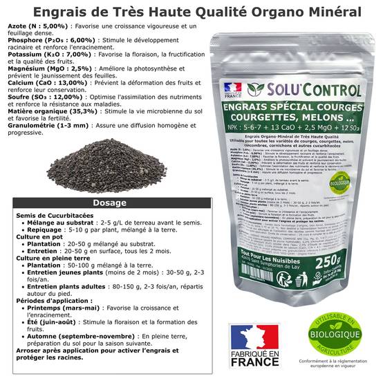 SOLU’CONTROL - 250 g Engrais Spécial Courges, courgettes et autres cucurbitacées - Formulation haute qualité Organo-Minerale - Image 2
