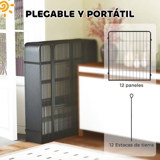 Parc pour chien pliable à 12 panneaux (68 x 80 cm) pour chiens de taille moyenne, avec portes et fermeture, noir. - Image 8