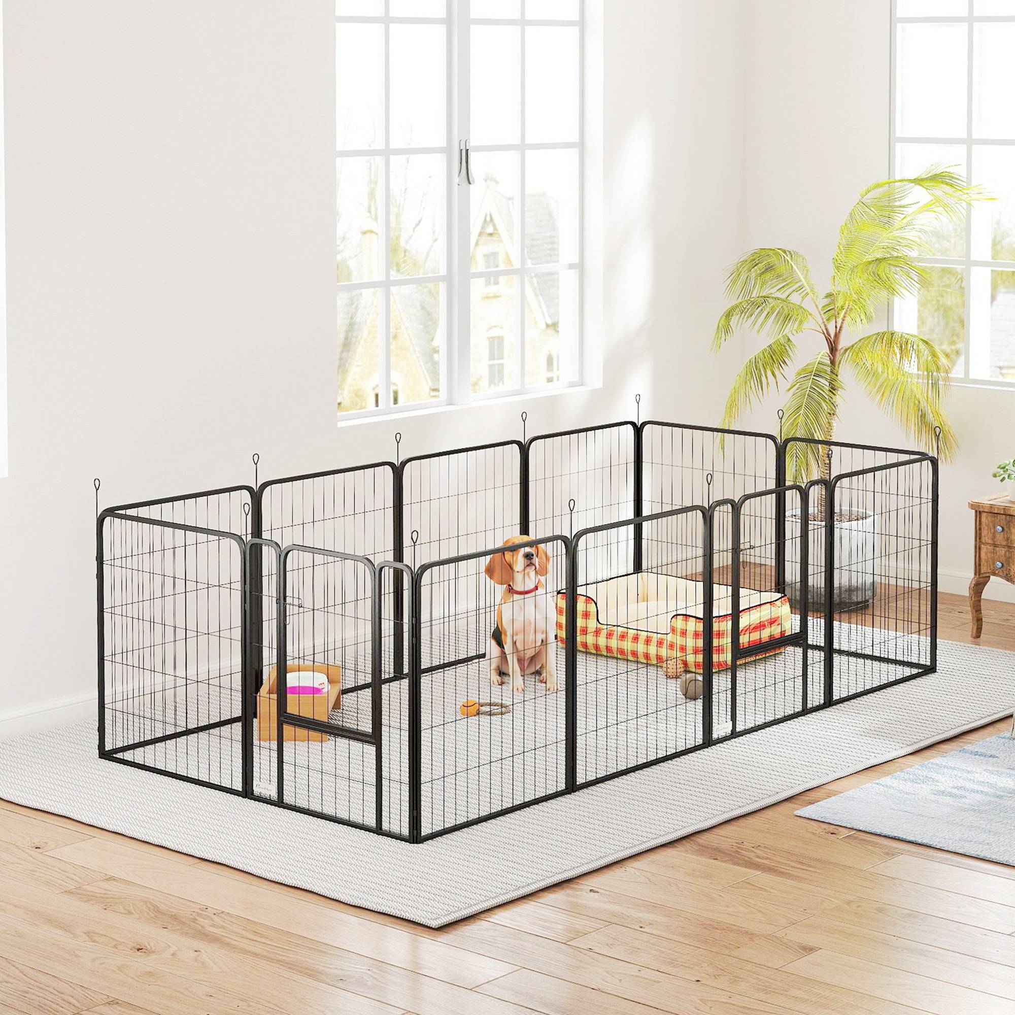 Parc pour chien pliable à 12 panneaux (68 x 80 cm) pour chiens de taille moyenne, avec portes et fermeture, noir. - Image 4