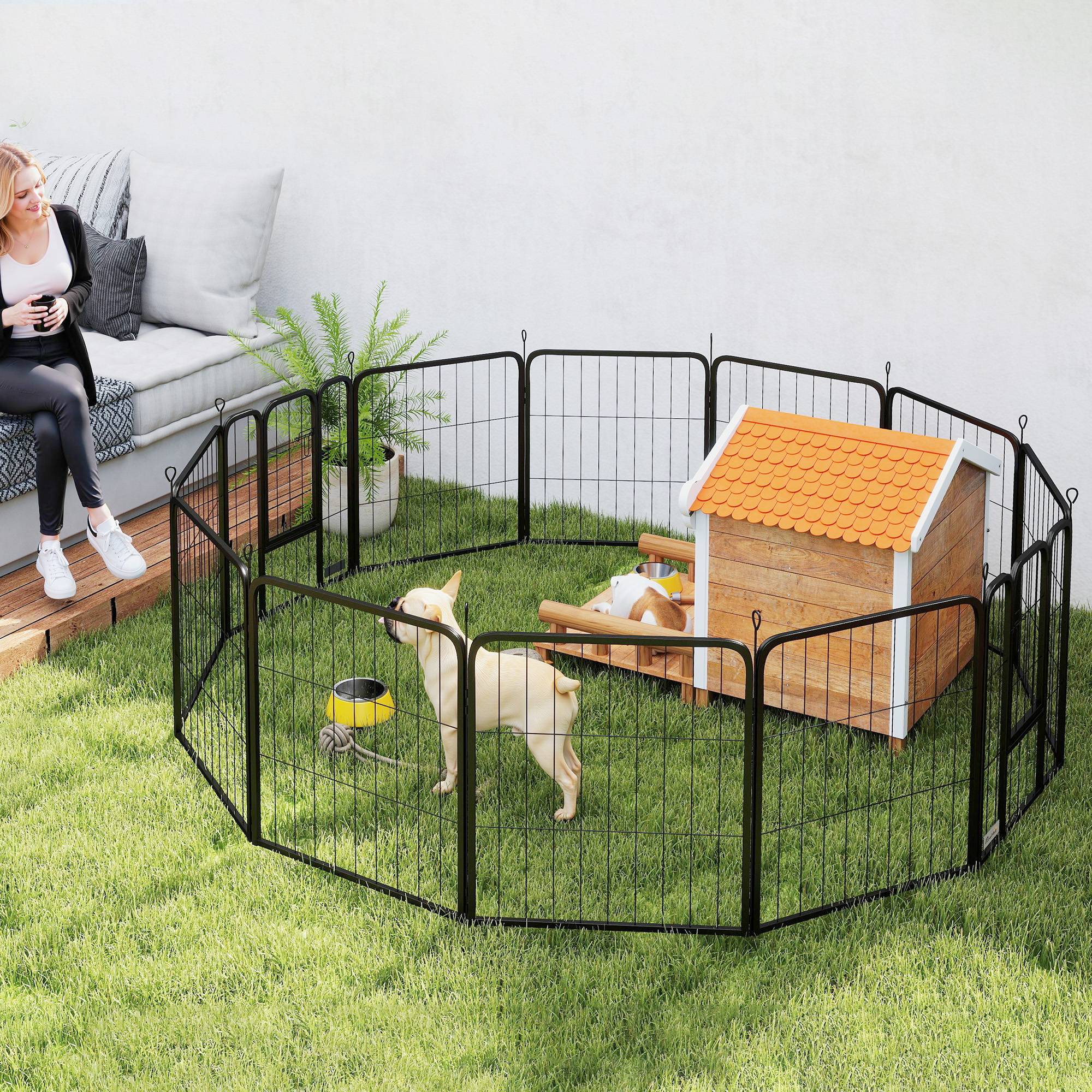 Parc pour chien pliable à 12 panneaux (68 x 80 cm) pour chiens de taille moyenne, avec portes et fermeture, noir. - Image 10