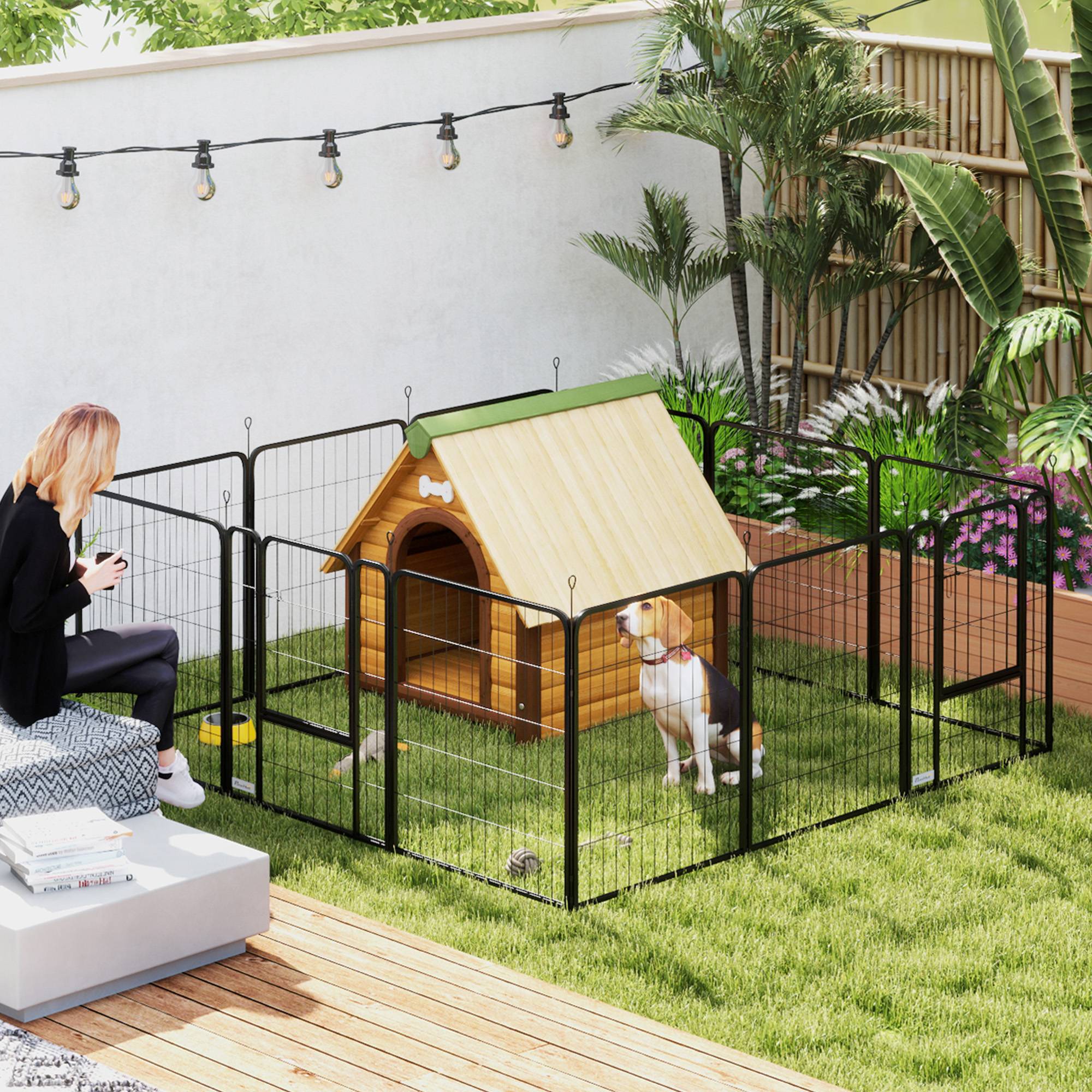 Parc pour chien pliable à 12 panneaux (68 x 80 cm) pour chiens de taille moyenne, avec portes et fermeture, noir. - Image 3