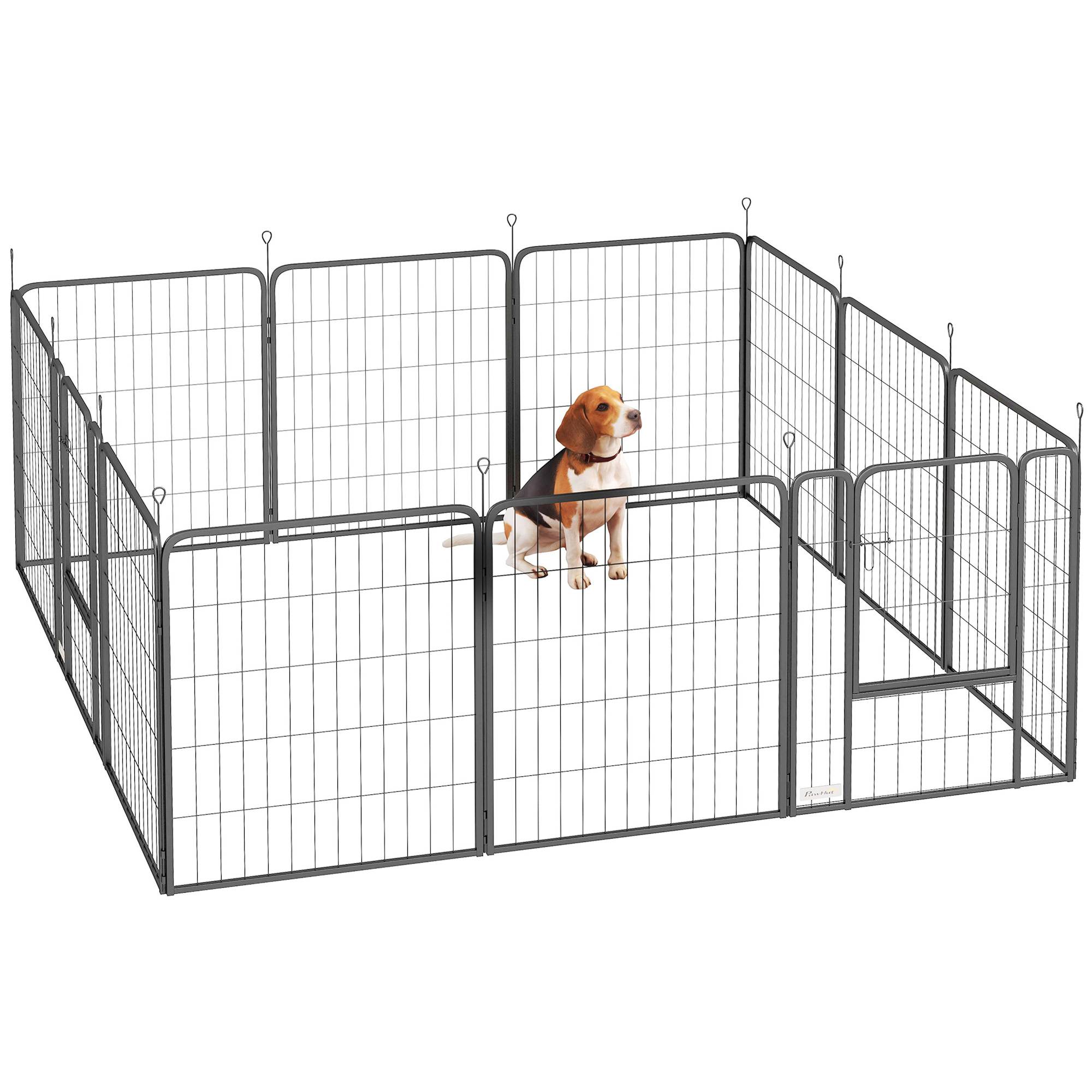 Parc pour chien pliable à 12 panneaux (68 x 80 cm) pour chiens de taille moyenne, avec portes et fermeture, noir. - Image 1