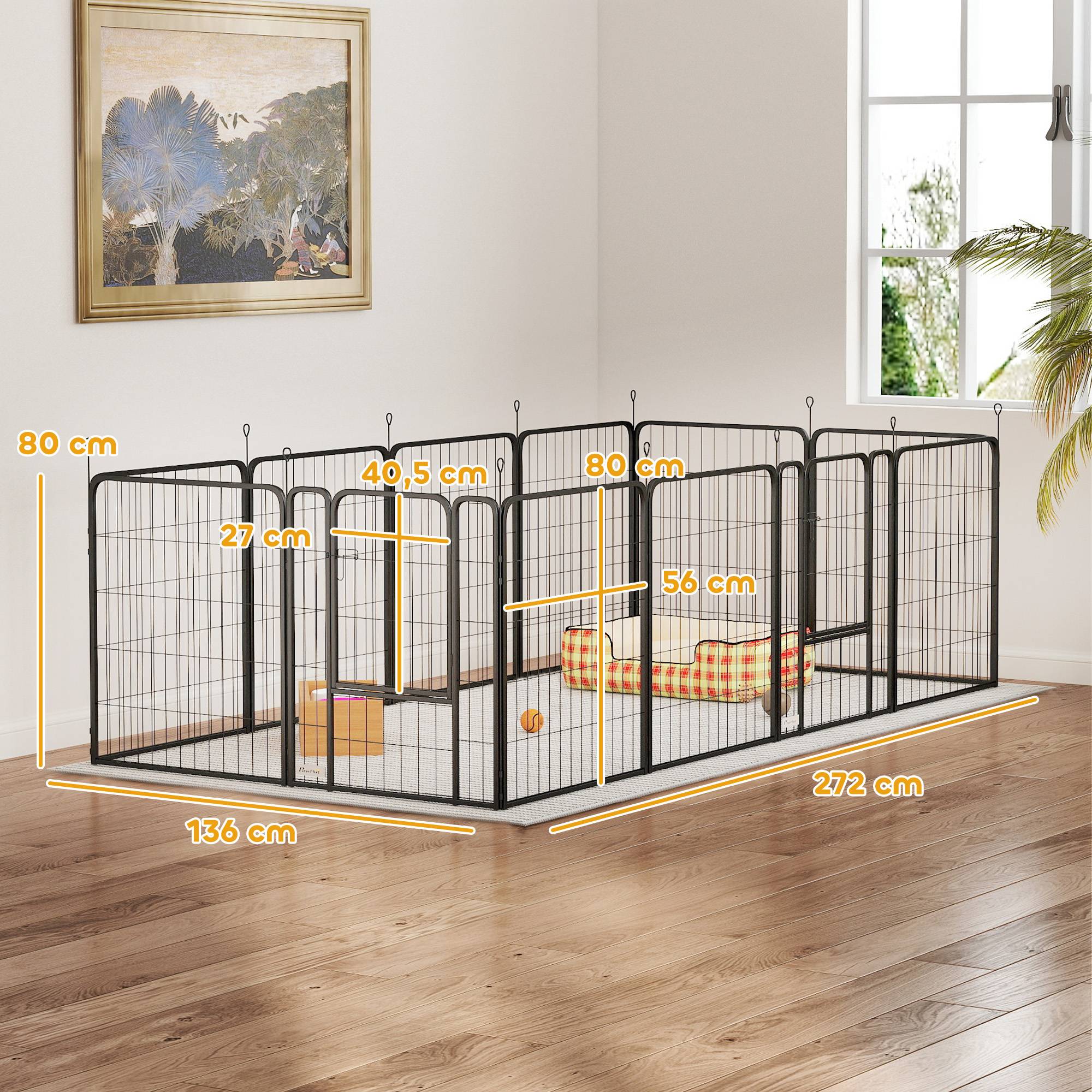 Parc pour chien pliable à 12 panneaux (68 x 80 cm) pour chiens de taille moyenne, avec portes et fermeture, noir. - Image 5