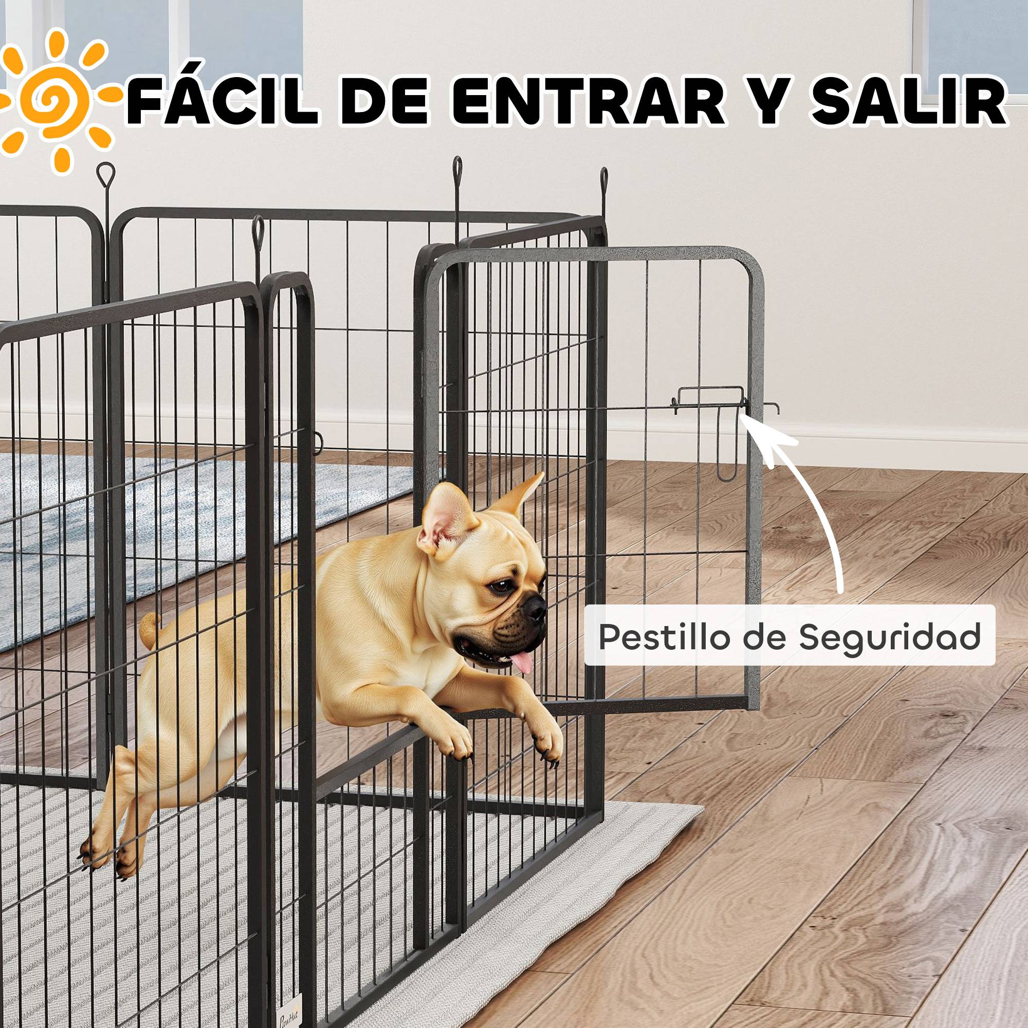 Parc pour chien pliable à 12 panneaux (68 x 80 cm) pour chiens de taille moyenne, avec portes et fermeture, noir. - Image 7