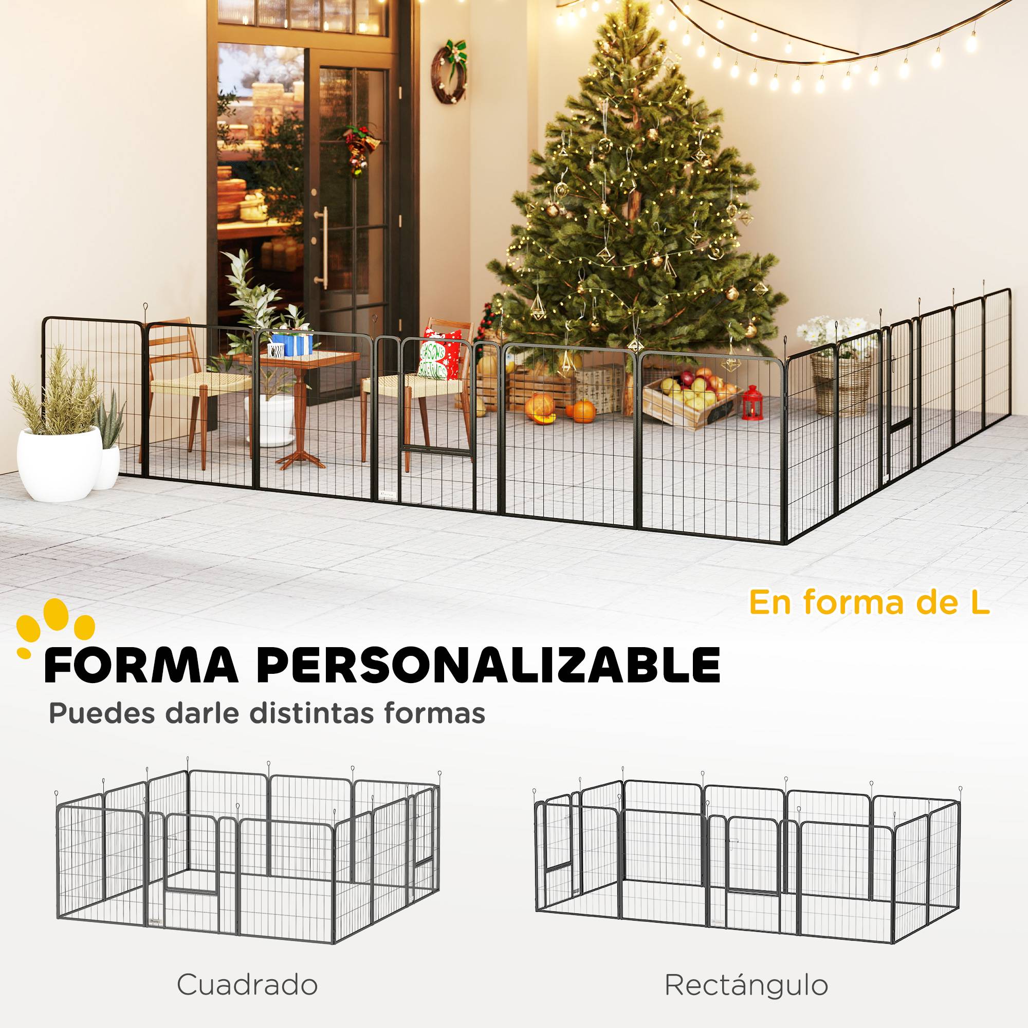 Parc pour chien pliable à 12 panneaux (68 x 80 cm) pour chiens de taille moyenne, avec portes et fermeture, noir. - Image 6