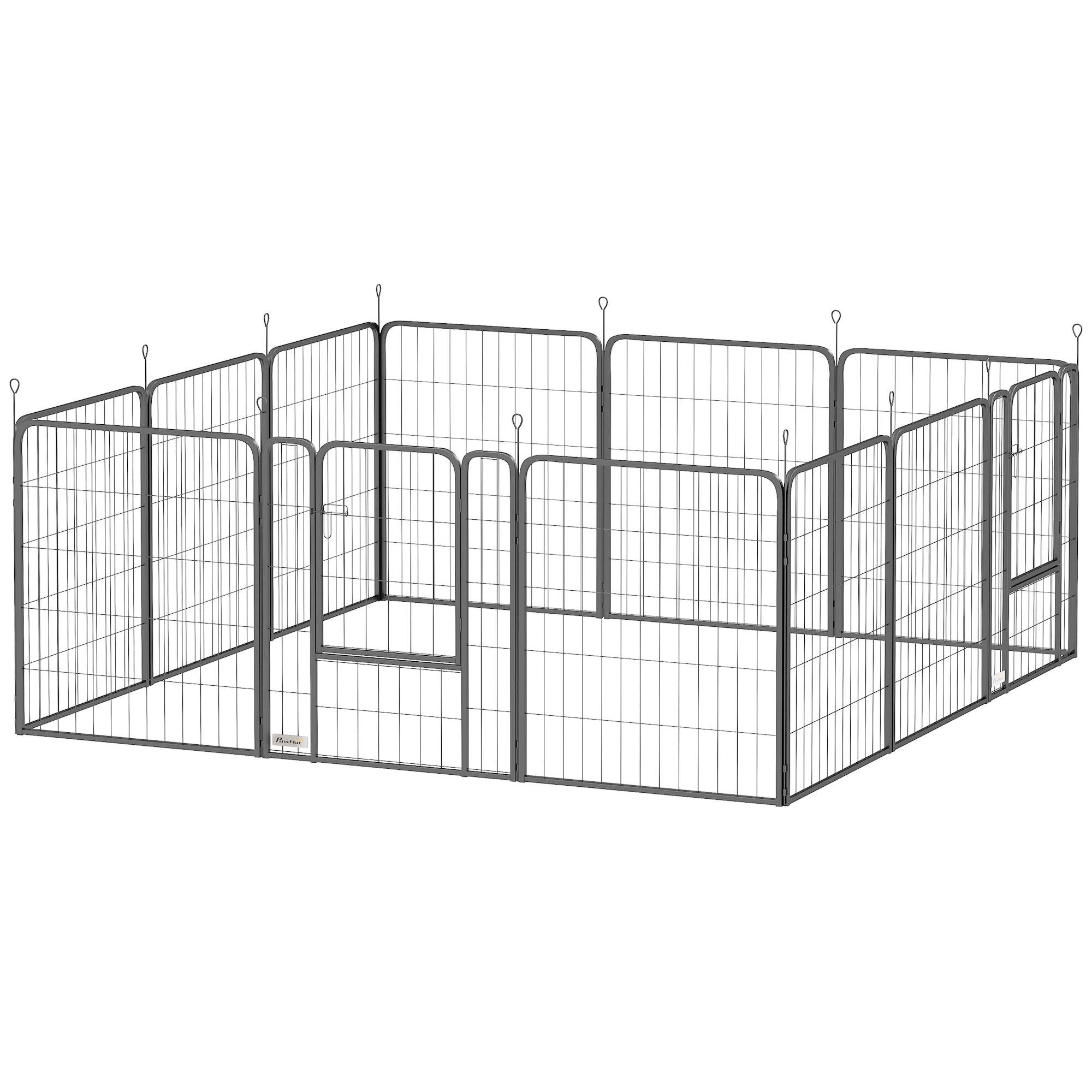 Parc pour chien pliable à 12 panneaux (68 x 80 cm) pour chiens de taille moyenne, avec portes et fermeture, noir. - Image 2