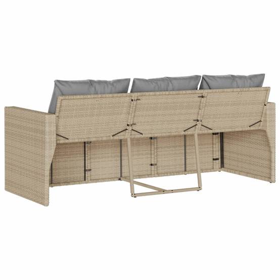 Canapé Extérieur 3 Places Polyrotin Beige Coussins Gris Clair Style Naturel Jardin – ComfortXL Outdoor Living - Image 6