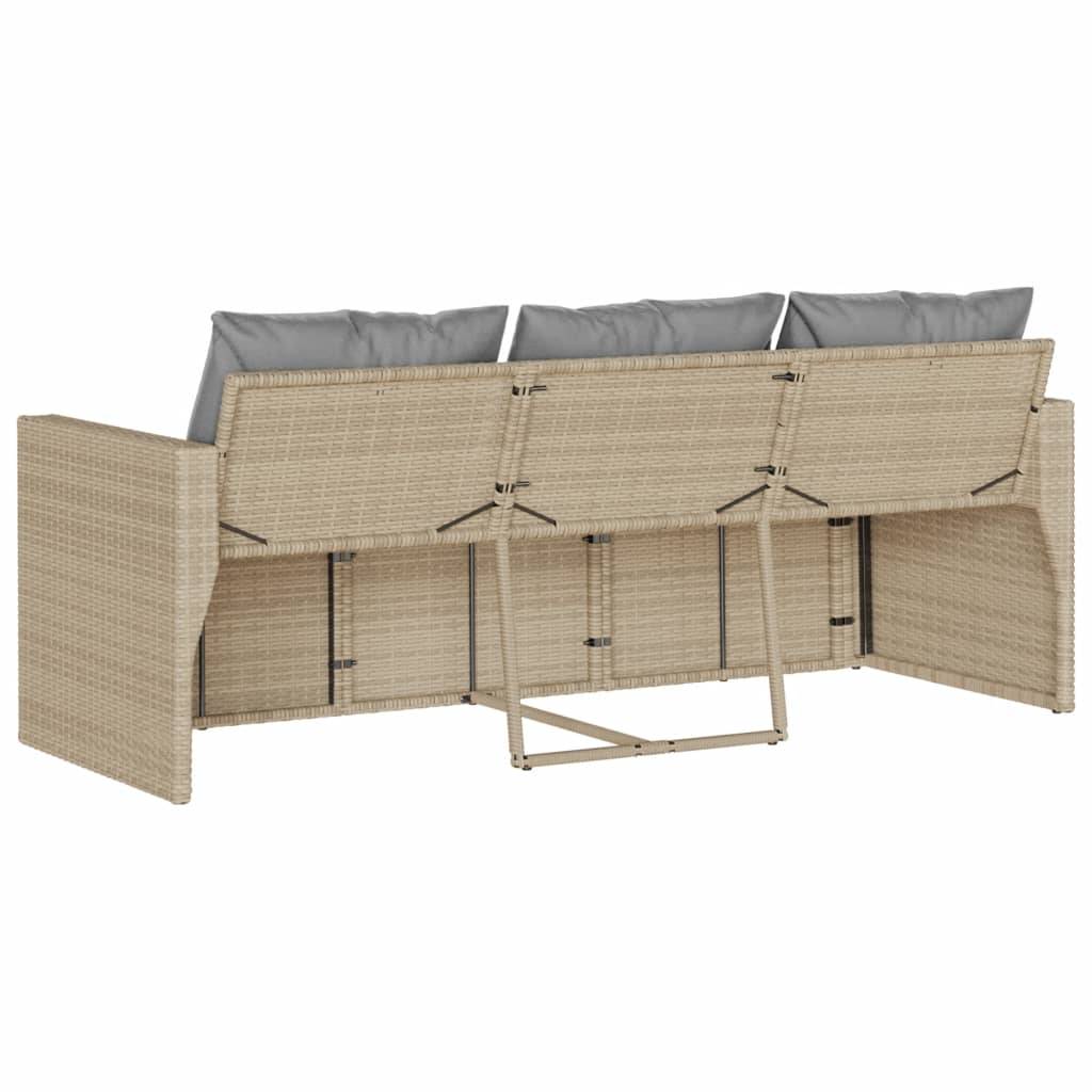 Canapé Extérieur 3 Places Polyrotin Beige Coussins Gris Clair Style Naturel Jardin – ComfortXL Outdoor Living - Image 6