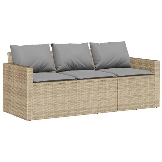 Canapé Extérieur 3 Places Polyrotin Beige Coussins Gris Clair Style Naturel Jardin – ComfortXL Outdoor Living - Image 2
