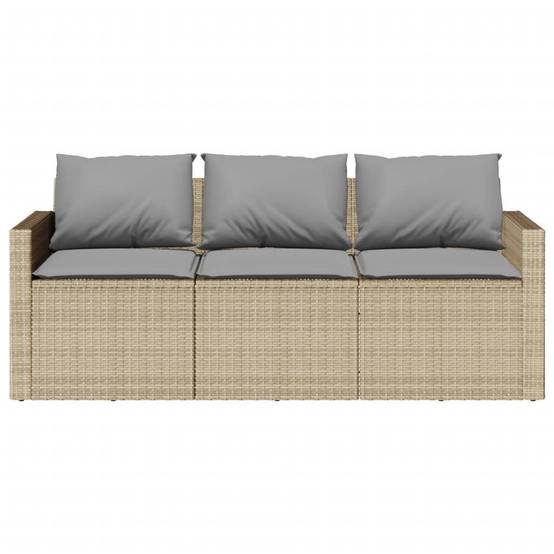 Canapé Extérieur 3 Places Polyrotin Beige Coussins Gris Clair Style Naturel Jardin – ComfortXL Outdoor Living - Image 4