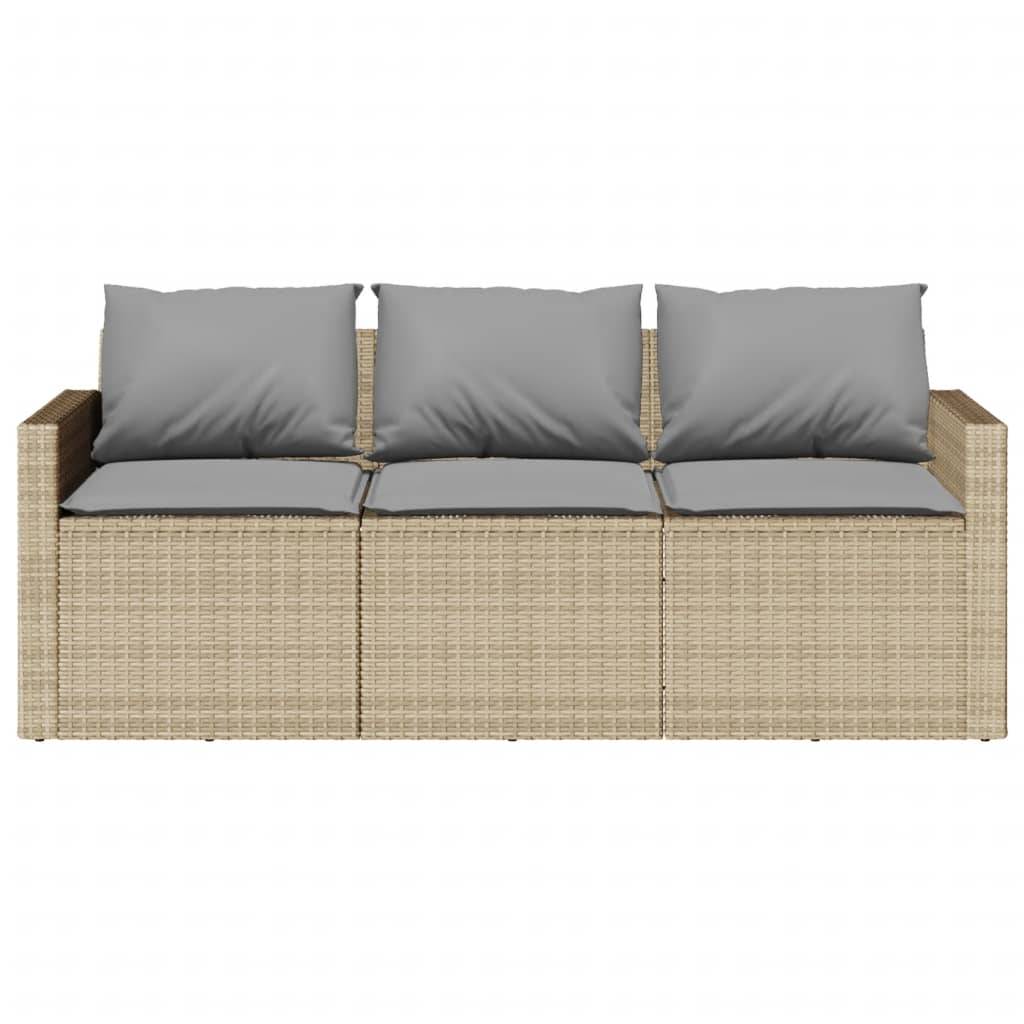 Canapé Extérieur 3 Places Polyrotin Beige Coussins Gris Clair Style Naturel Jardin – ComfortXL Outdoor Living - Image 4