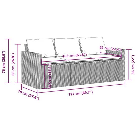 Canapé Extérieur 3 Places Polyrotin Beige Coussins Gris Clair Style Naturel Jardin – ComfortXL Outdoor Living - Image 8