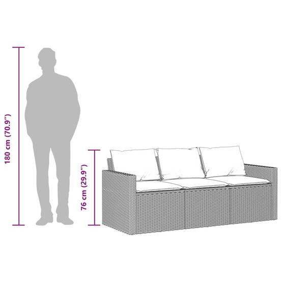 Canapé Extérieur 3 Places Polyrotin Beige Coussins Gris Clair Style Naturel Jardin – ComfortXL Outdoor Living - Image 9