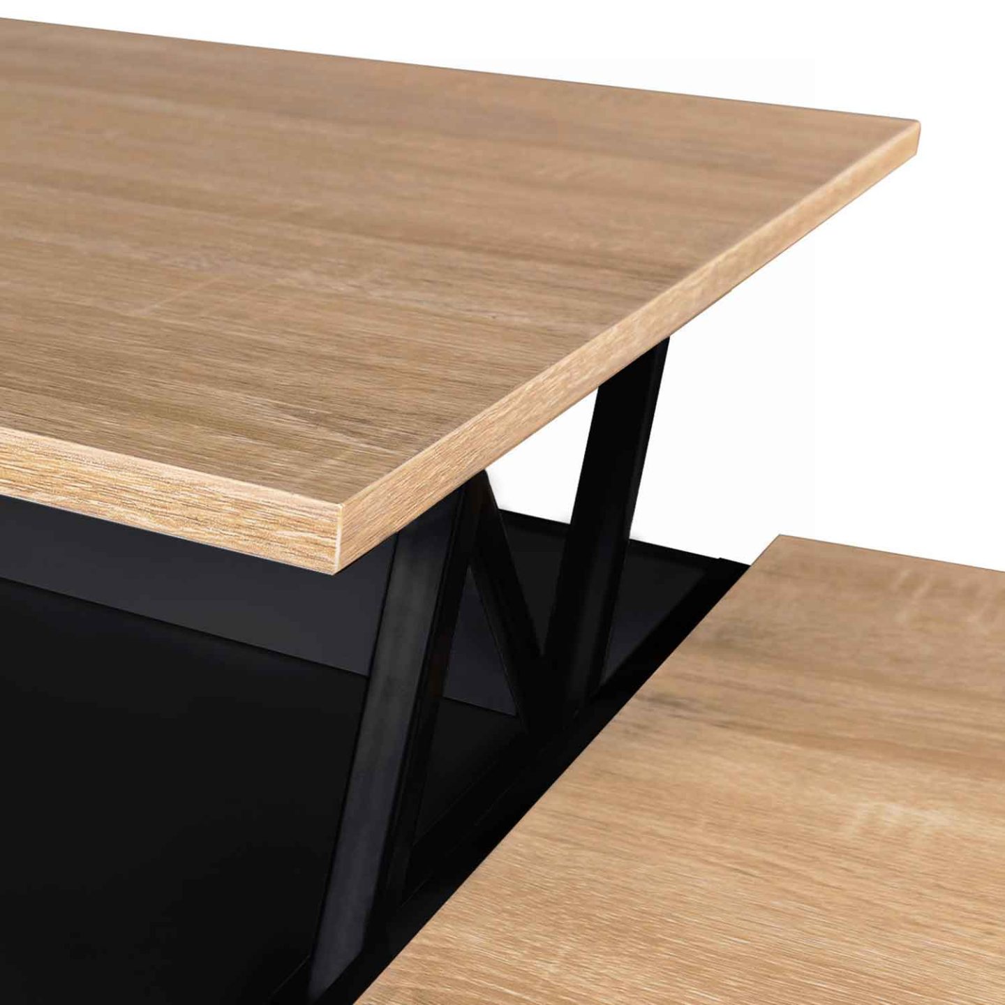Table basse 2 plateaux relevables rectangulaire ELEA avec coffre bois noir et façon hêtre - Image 6