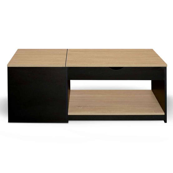 Table basse 2 plateaux relevables rectangulaire ELEA avec coffre bois noir et façon hêtre - Image 3