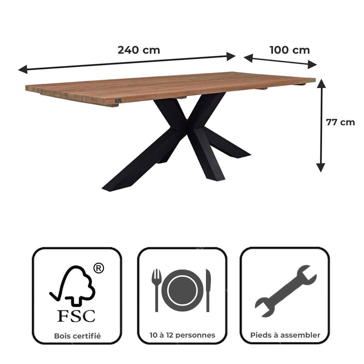 Table métal noir et teck recyclé 240 cm, Conceptual - Gecko Jardin - Imagen 7