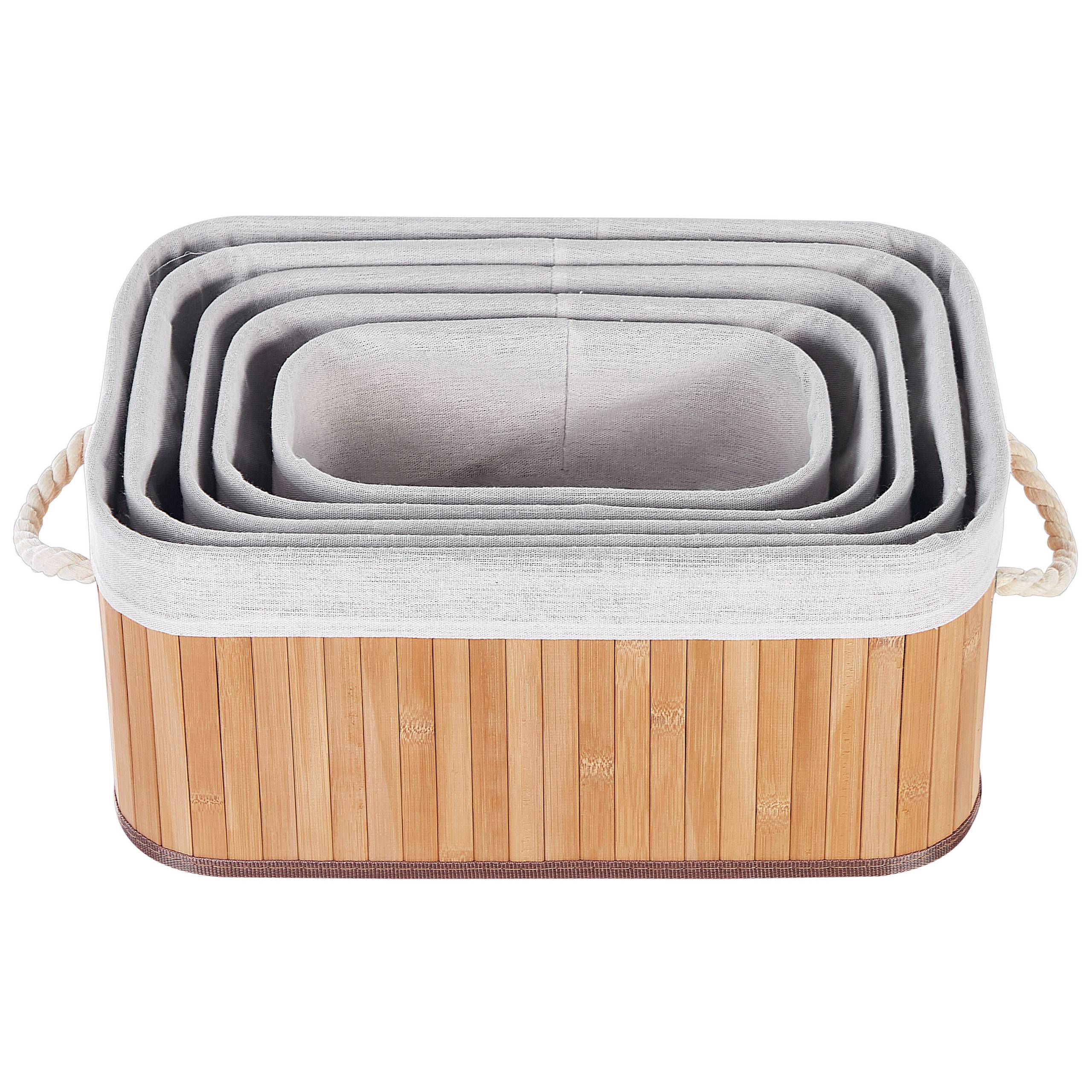Paniers Teinte Bois Clair en Bambou Coton et Viscose Bacs Rangement à Linge Rectangle à Anses Pratiques pour Salle de Bains Lot de 5 - Imagen 8