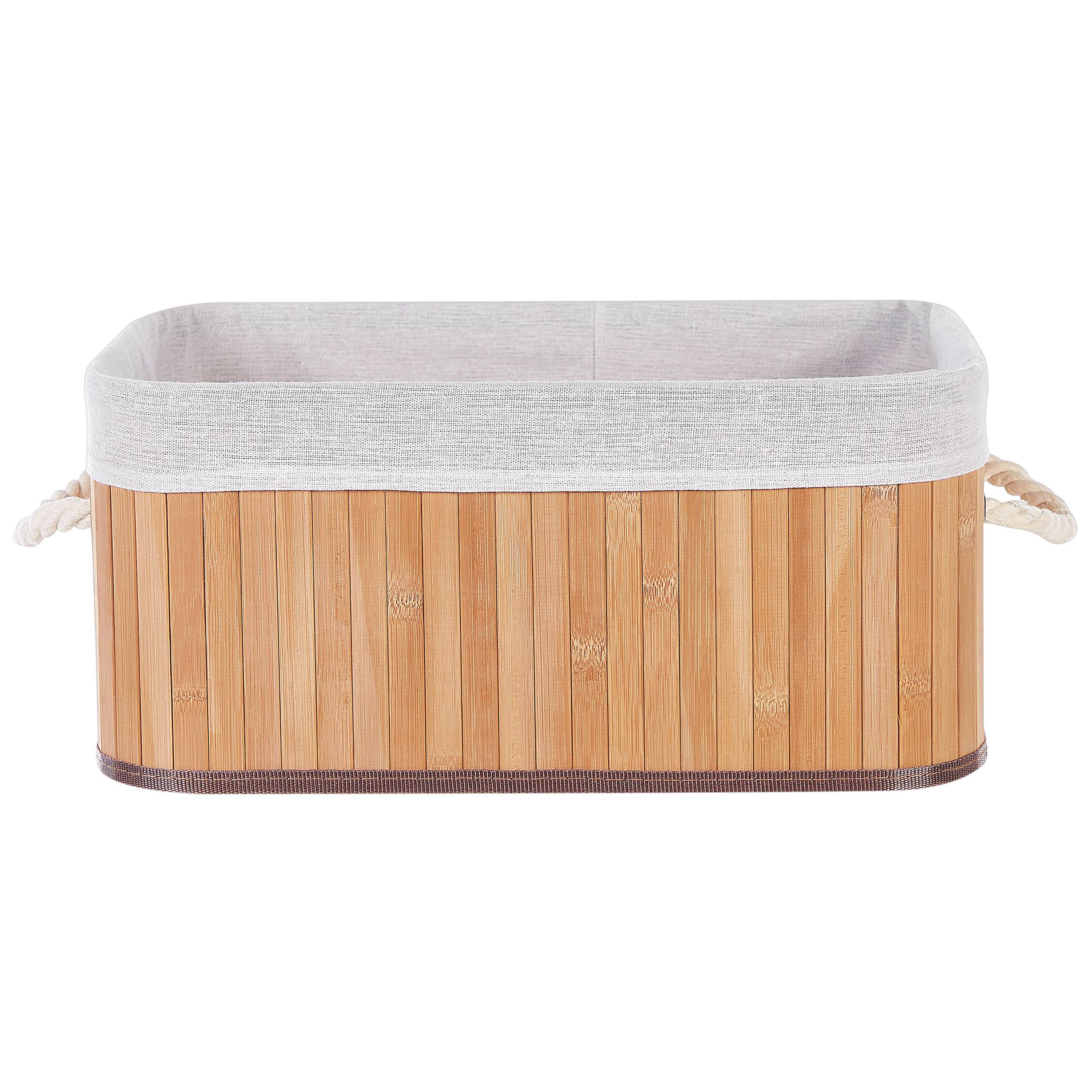 Paniers Teinte Bois Clair en Bambou Coton et Viscose Bacs Rangement à Linge Rectangle à Anses Pratiques pour Salle de Bains Lot de 5 - Imagen 4