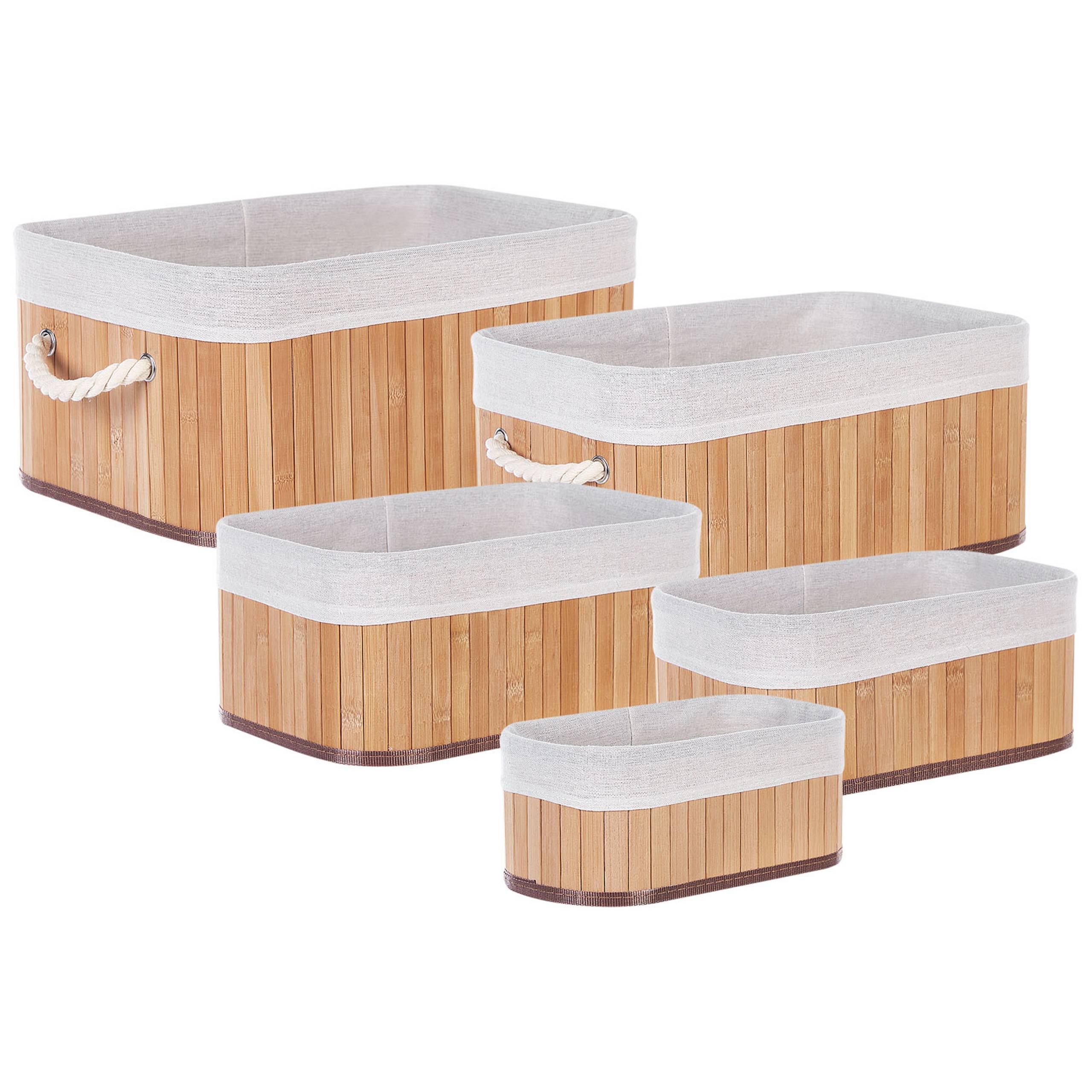 Paniers Teinte Bois Clair en Bambou Coton et Viscose Bacs Rangement à Linge Rectangle à Anses Pratiques pour Salle de Bains Lot de 5 - Imagen 1
