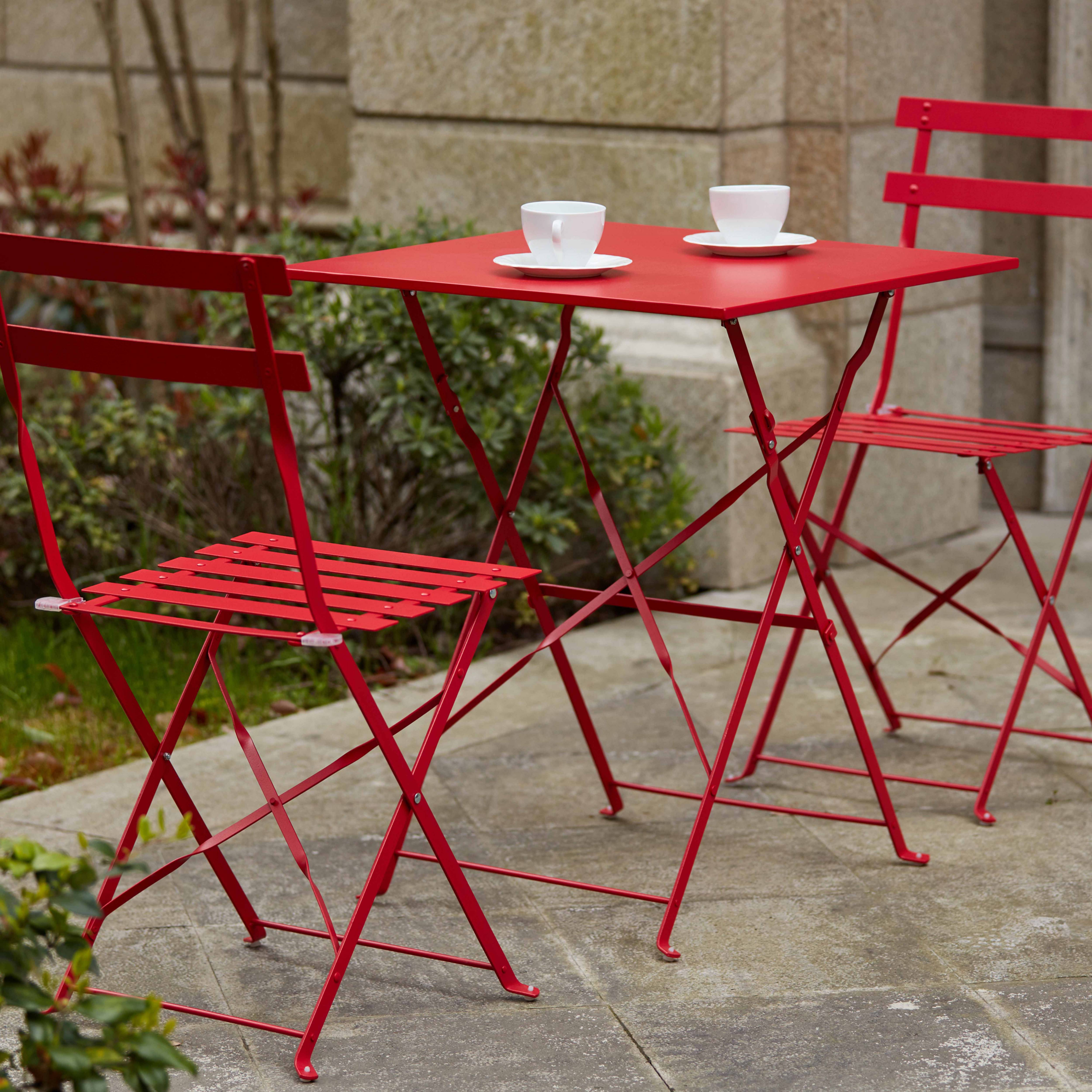 Oviala - Table de jardin pliante bistrot en acier rouge Rome - Oviala - Imagen 5