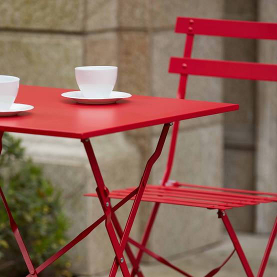Oviala - Table de jardin pliante bistrot en acier rouge Rome - Oviala - Imagen 6