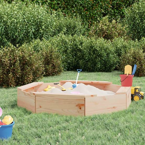 Bac à sable - Maison de jeu pour enfants avec sièges octogone bois de pin massif-JU12110 - Image 2