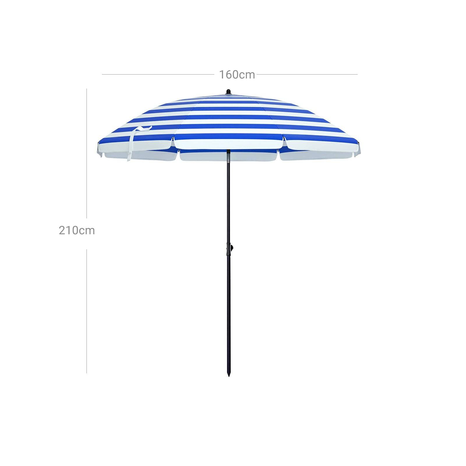 Helloshop26 - Parasol de plage diamètre 1,6 m ombrelle de jardin protection upf 50+ inclinable portable résistant au vent baleines en fibre de verre avec sac rayur - Imagen 5
