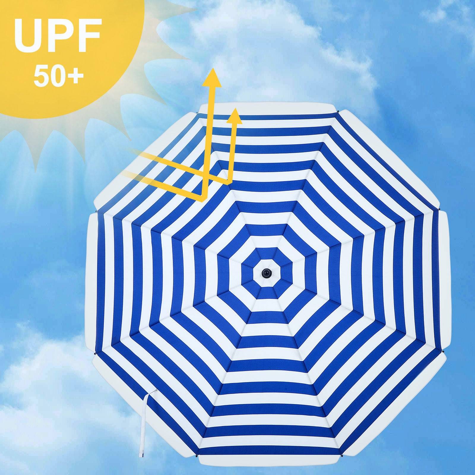 Helloshop26 - Parasol de plage diamètre 1,6 m ombrelle de jardin protection upf 50+ inclinable portable résistant au vent baleines en fibre de verre avec sac rayur - Imagen 3