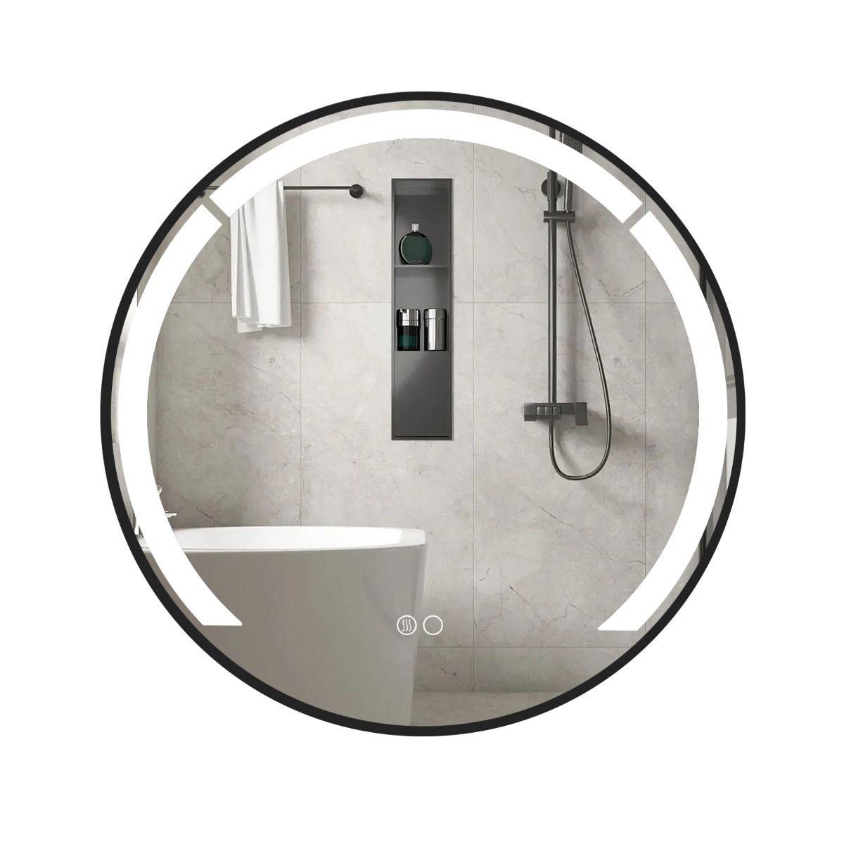 Helloshop26 - Miroir de salle de bain rond 60 x 3,5 cm fonction anti-buée élégance minimaliste en aluminium noir