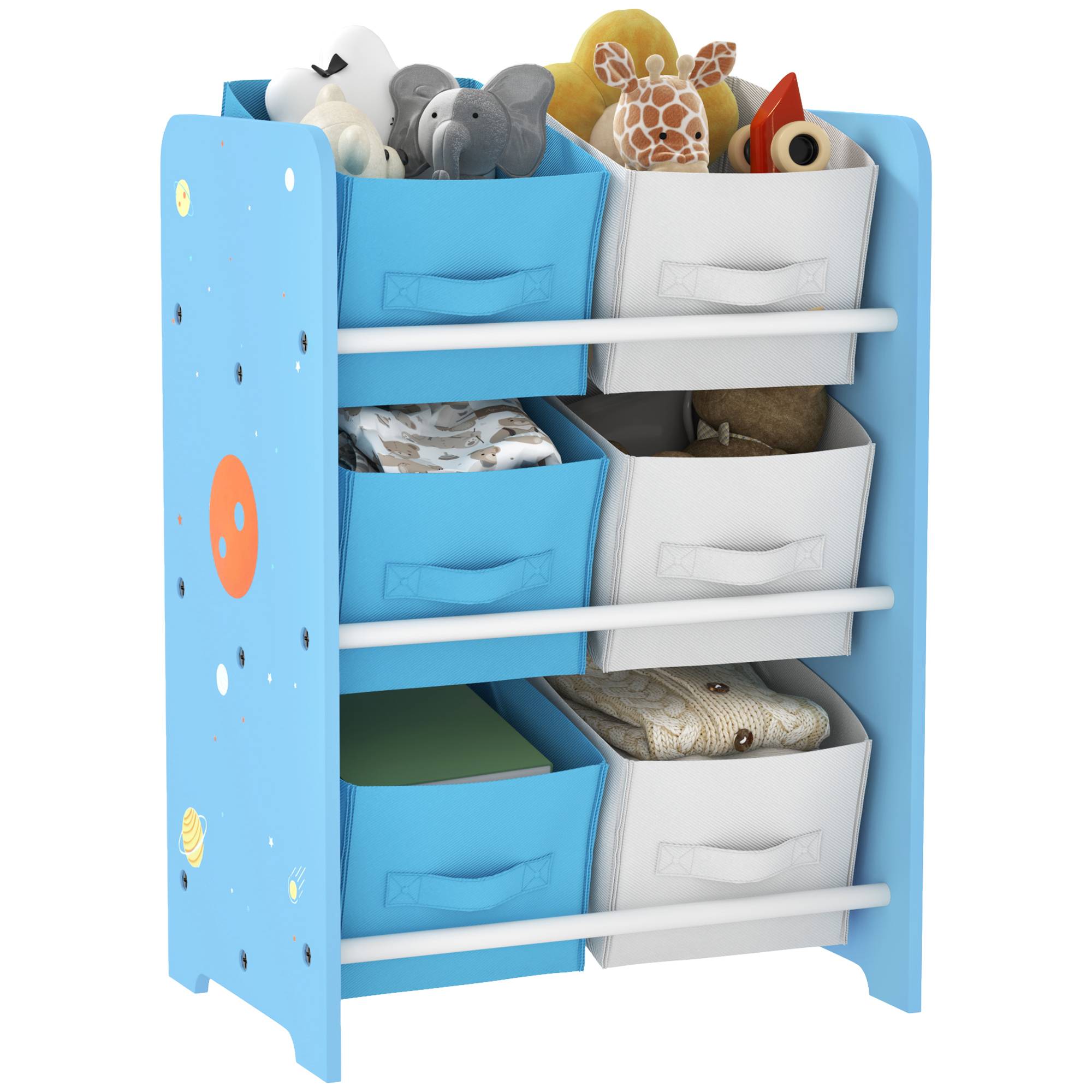 Étagère à livres pour enfants dès 3 ans, étagère à jouets avec 6 bacs en tissu non tissé, 43 x 30 x 60 cm, bleue - Image 1