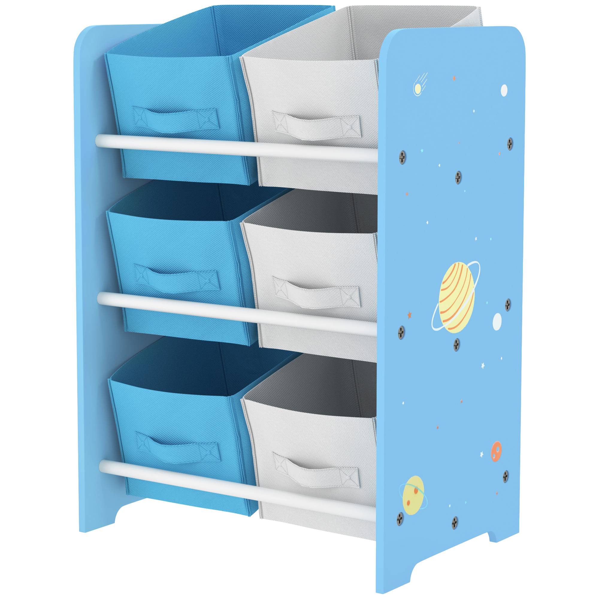 Étagère à livres pour enfants dès 3 ans, étagère à jouets avec 6 bacs en tissu non tissé, 43 x 30 x 60 cm, bleue - Image 2
