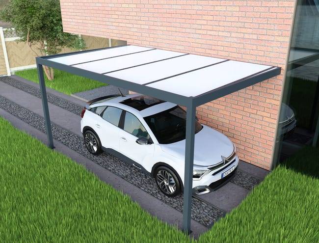 Carport aluminium adossé 3x5 m anthracite Fabriqué en France - Image 2