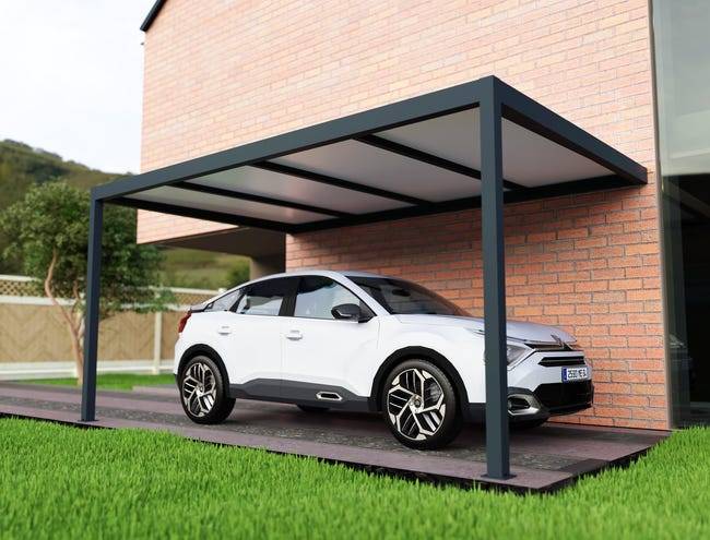 Carport aluminium adossé 3x5 m anthracite Fabriqué en France