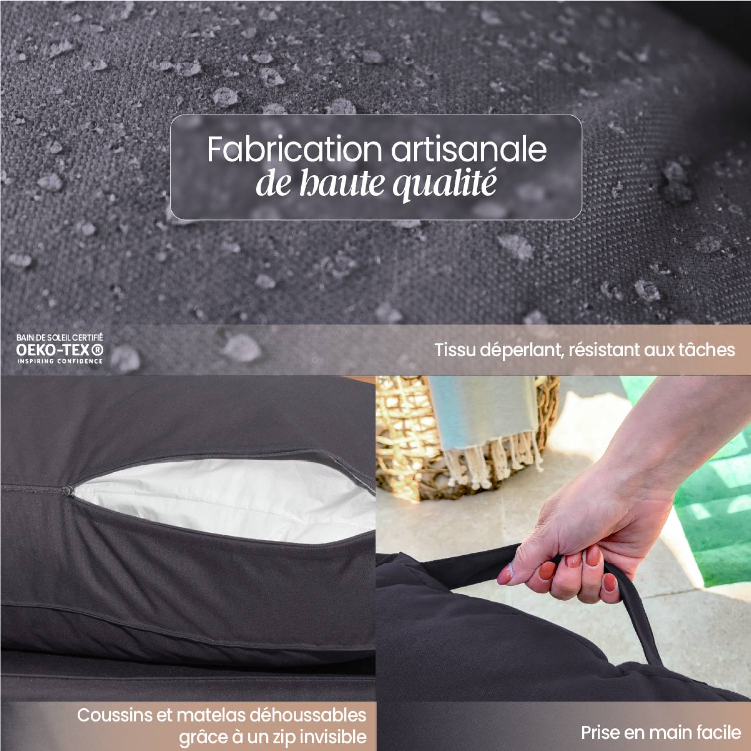 Linxor - Kit de coussins pour palette déhoussables - Gris foncé - Linxor - Imagen 3