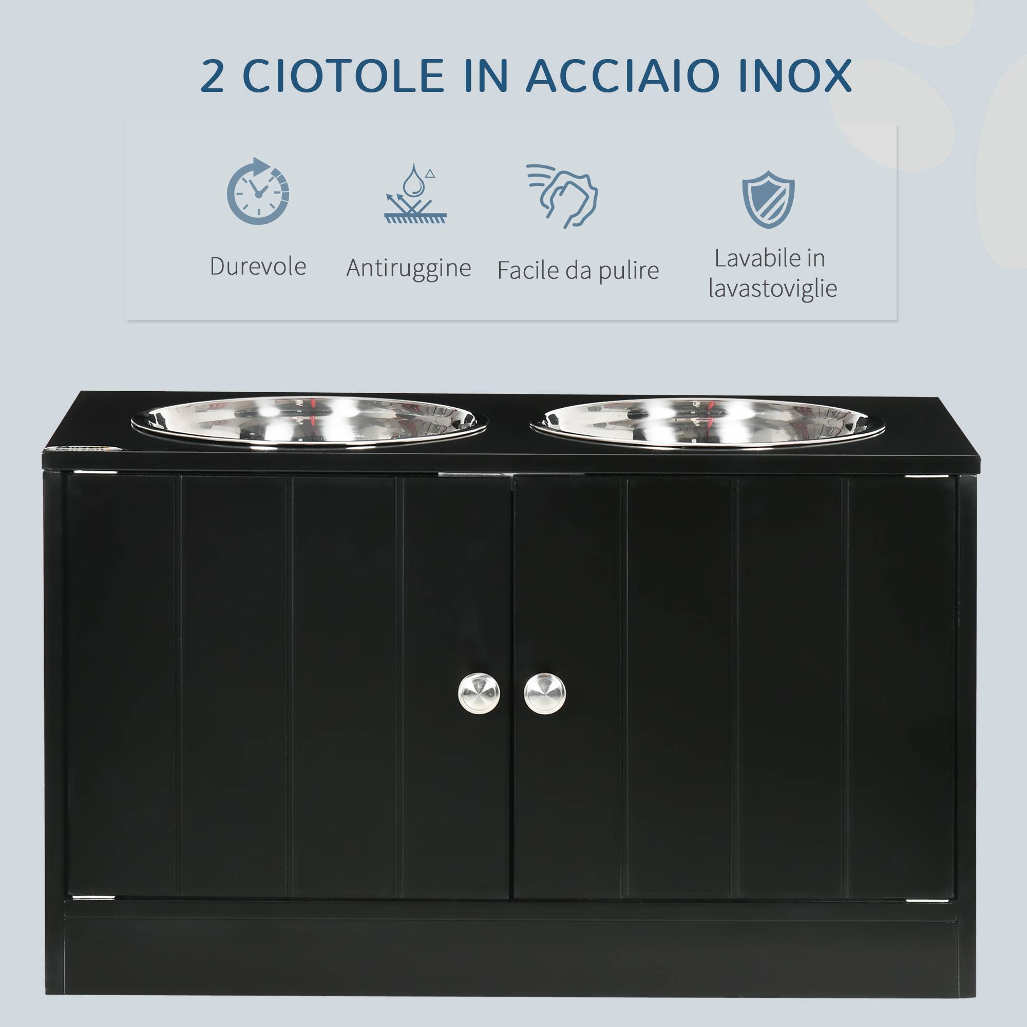 ComfortXL - Porte-Gamelles Surélevé Inox et MDF Grand Chien avec Meuble Rangement 60x30x35cm Noir - ComfortXL Outdoor Living - Image 6